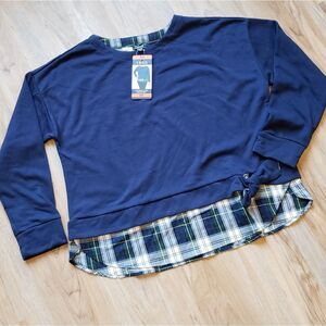 🔹️NWT Izod Blue Plaid Knotted Bow Layered Sweatshirt 2X
